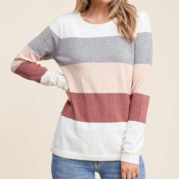 Staccato Sweaters - Ivory/Heather Grey Striped Sweater